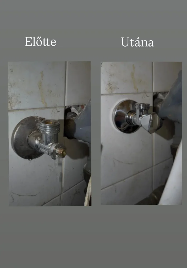 Elzáró csere a kád fölött — előtte és utána